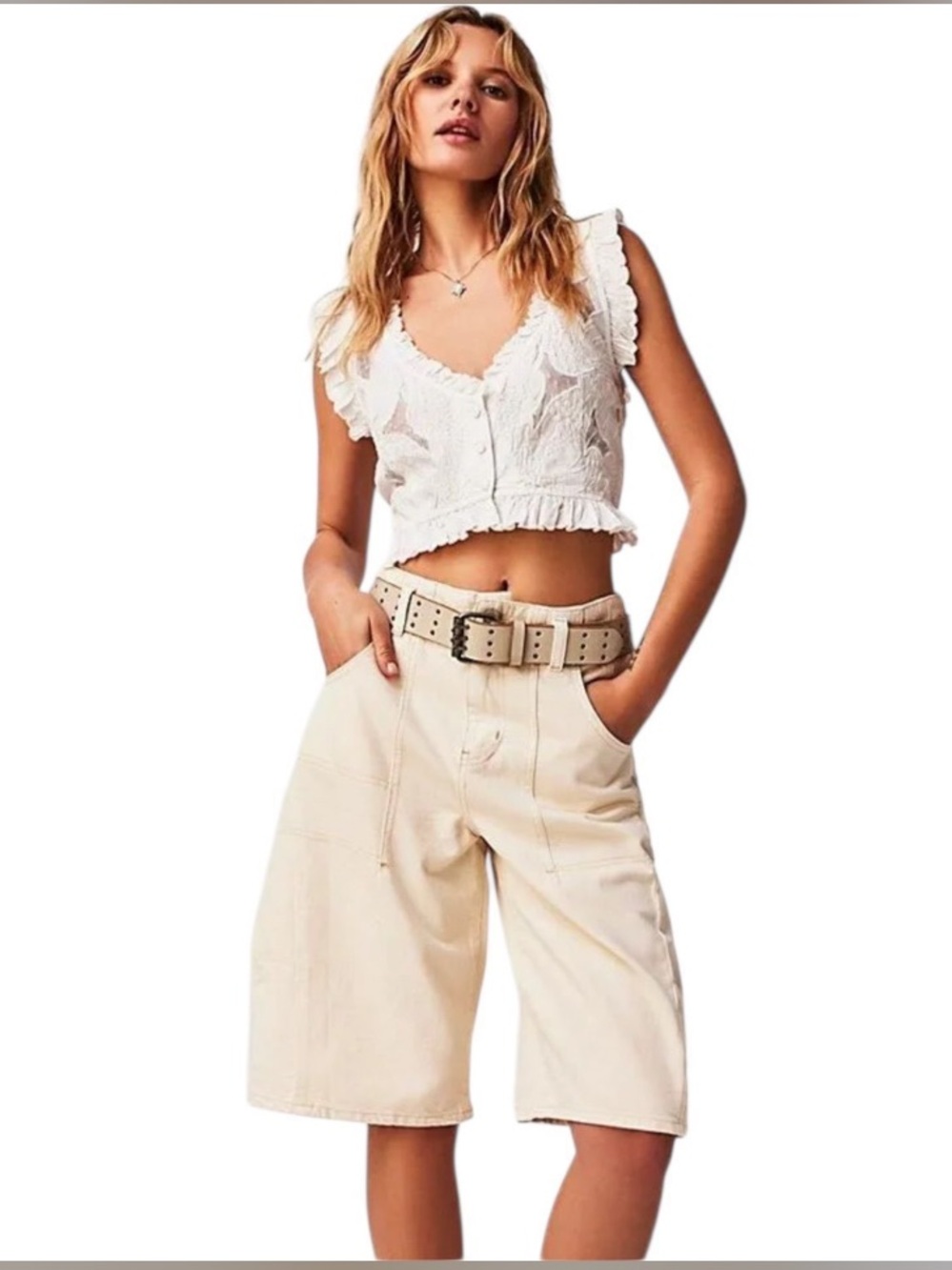 Free People Extreme Measures Barrel Shorts We The Free Oversized Ivory 33 NWT